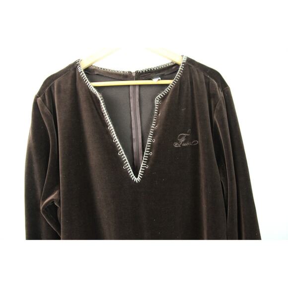 Vintage Y2K Brown Velour FUBU Jumpsuit One piece Plus Size 3X Bodycon Hip Hop - Picture 6 of 14